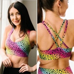 Brand new Zyia Active Rainbow Leopard Light n Tight Strappy Bra